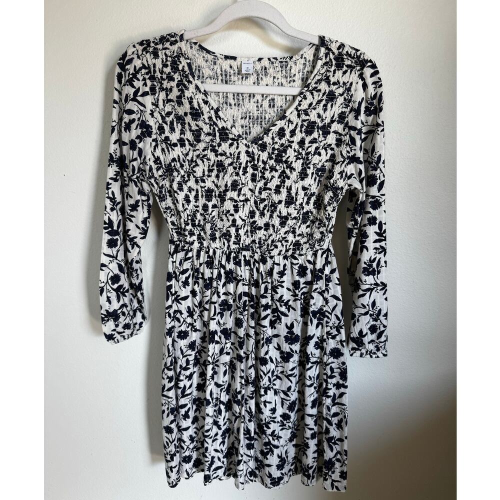 Navy Floral Old‎ Navy Dress Ruched Stretchy Women's Size XS 3/4 Sleeve